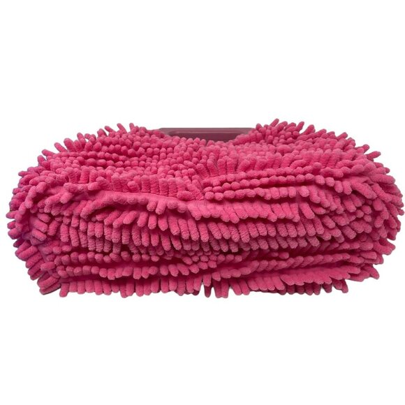 Pink Chenille Handbag Wooden Handle Soft Fluffy Bubblegum Princess - Picture 3 of 5